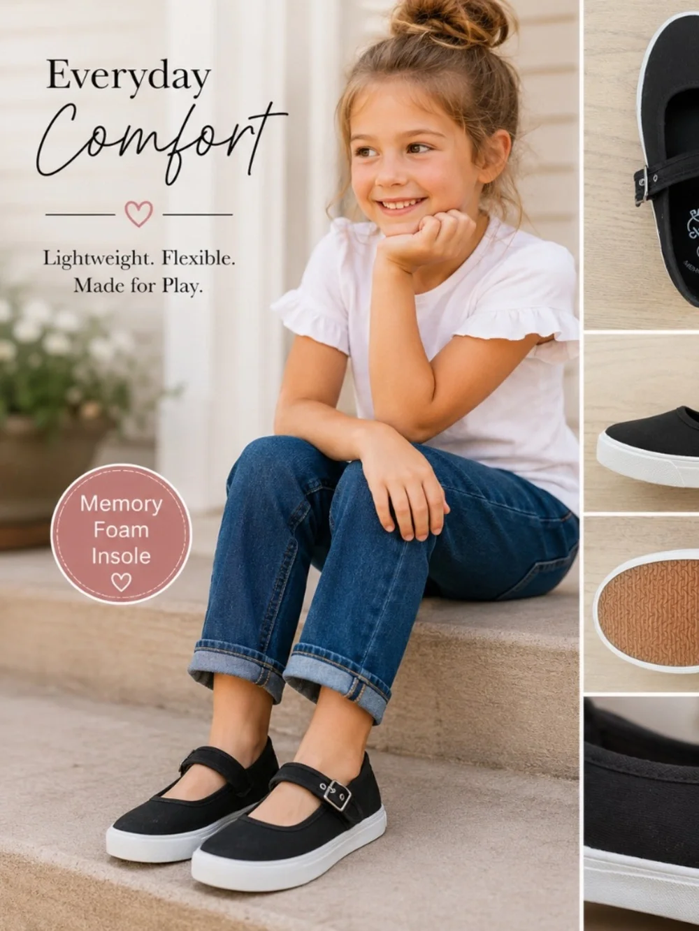 Art Class Black Mary Jane Sneakers Girls Size 1 | Memory Foam Comfort Shoes